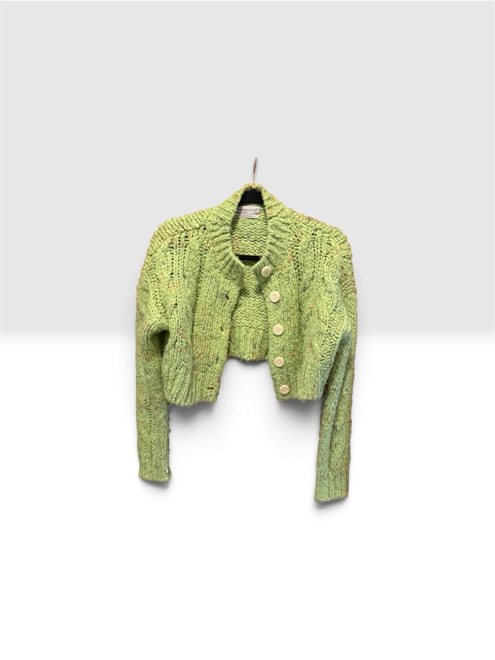 Urban Outfitters Cropped Cable Knit Jacket - Lime Green